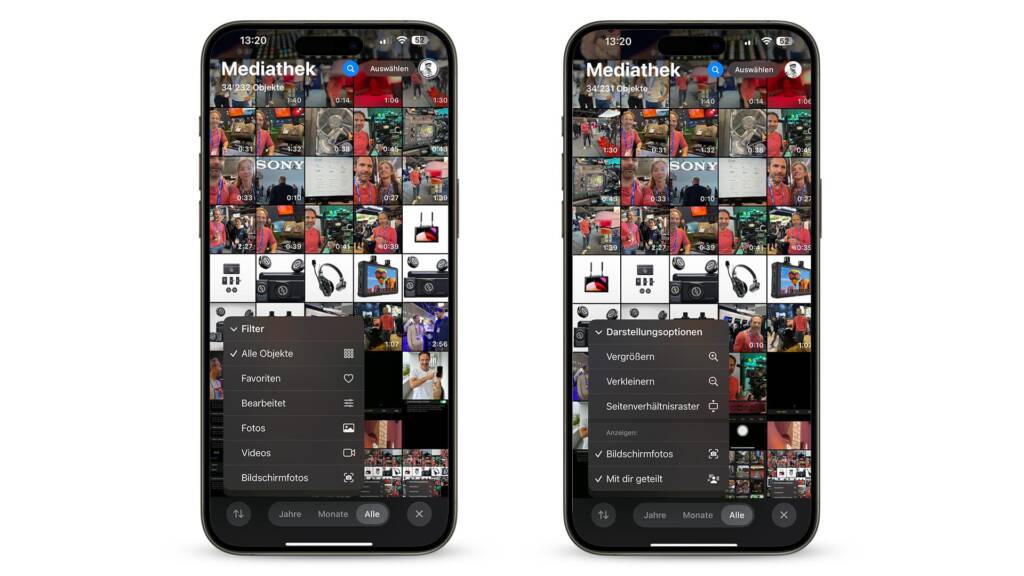 iOS18 Fotos App Filter ud Sortierungsoptionen