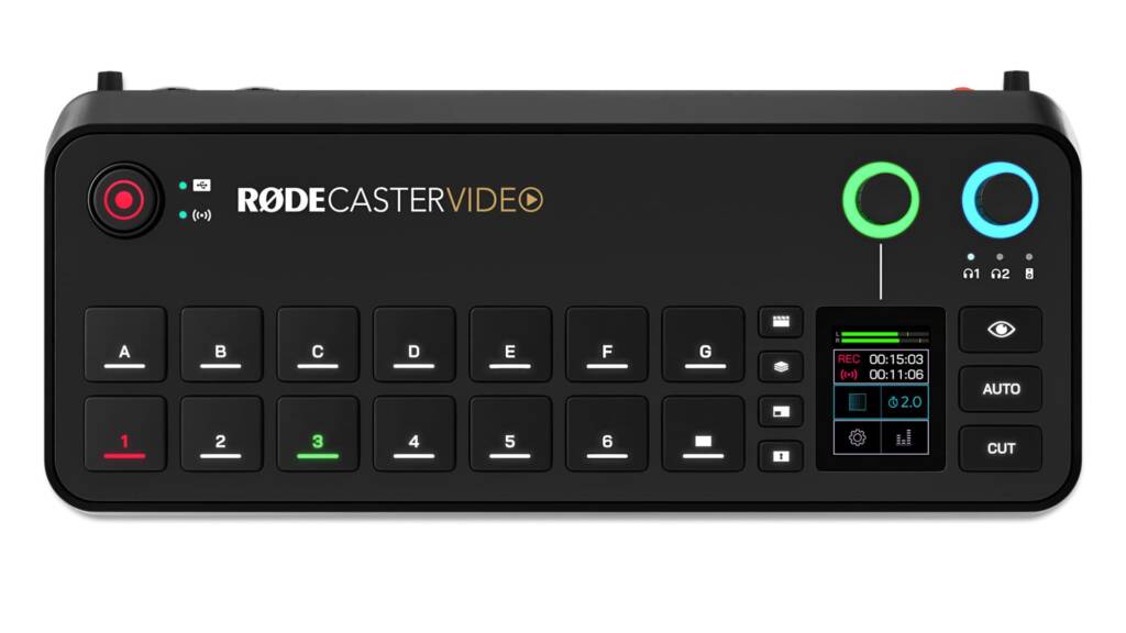 Aufsicht auf den RØDECaster Video mit den Buttons